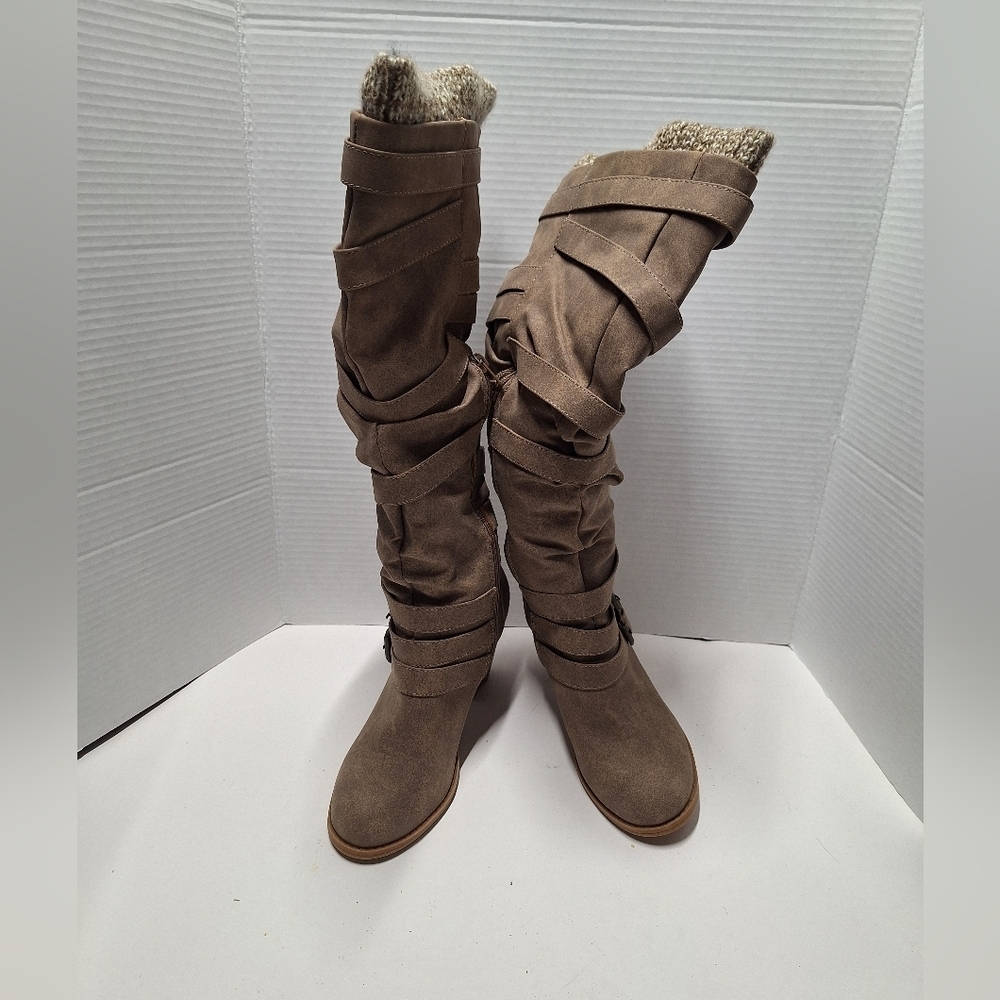 JustFab Taupe Knee-High Heeled Boots